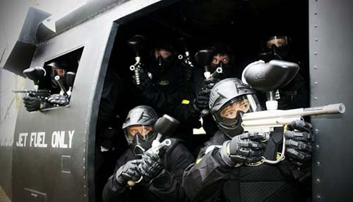 Delta Force Paintball Players Inside Black Hawk Down